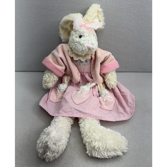 Unbranded Other - VTG Bunny Rabbit Plush Shelf Sitter 21" Pink Gingham Easter Decor Toy Cottagecor
